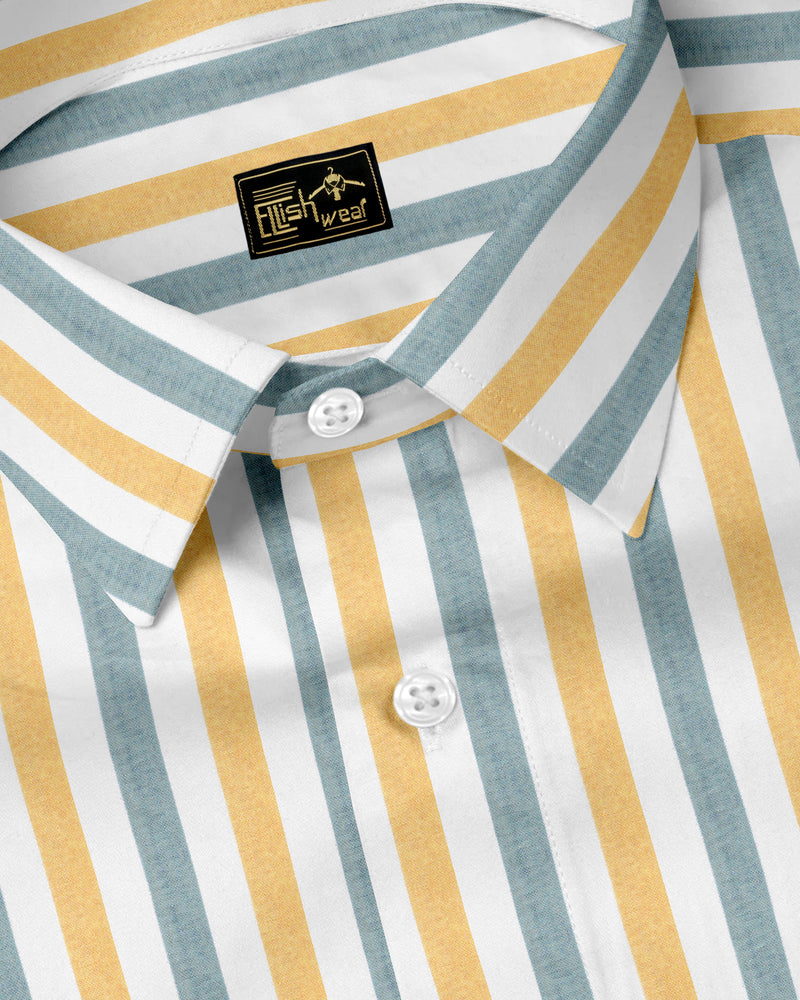 Amber Mist & Ocean Haze Striped Cotton Shirt