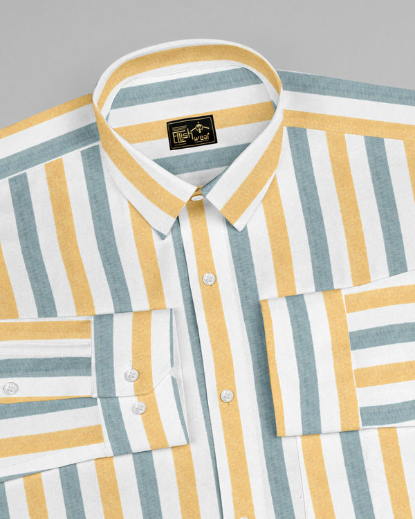 Amber Mist & Ocean Haze Striped Cotton Shirt