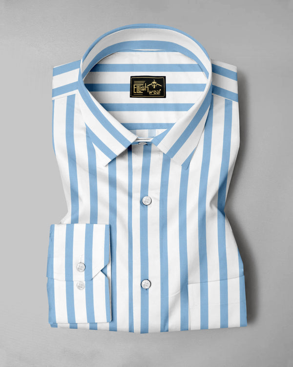 Ceniza SkyBlue With White Broad Stripe Oxford Cotton Shirt