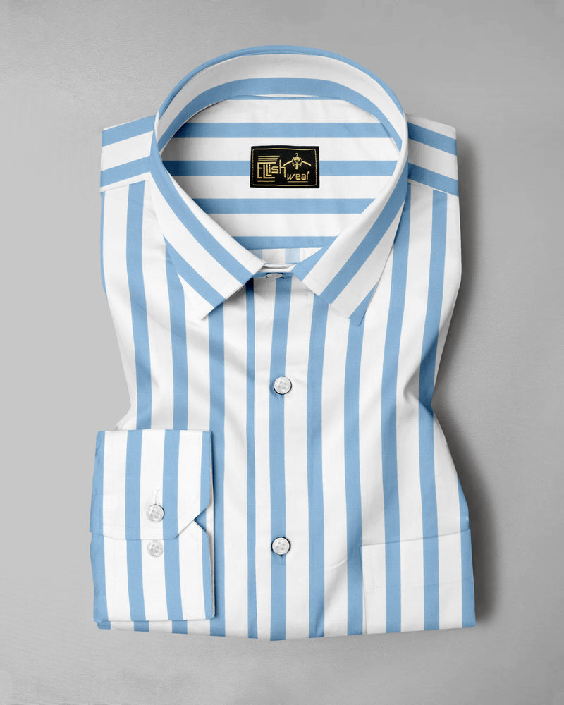 Ceniza SkyBlue With White Broad Stripe Oxford Cotton Shirt