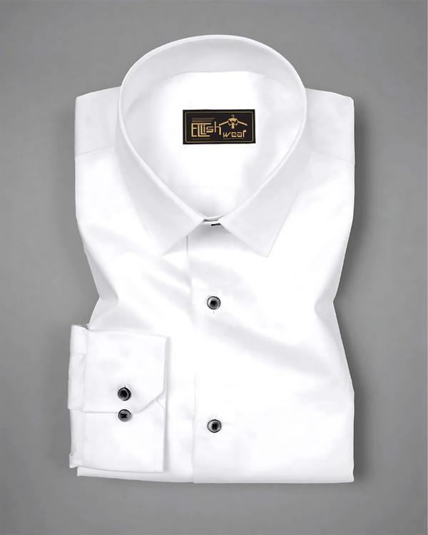 Bright White Black Buttons Premium Giza Cotton Shirt