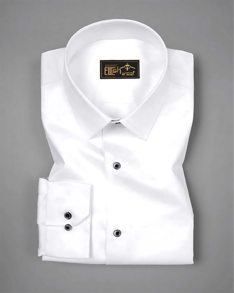 Bright White Black Buttons Premium Giza Cotton Shirt