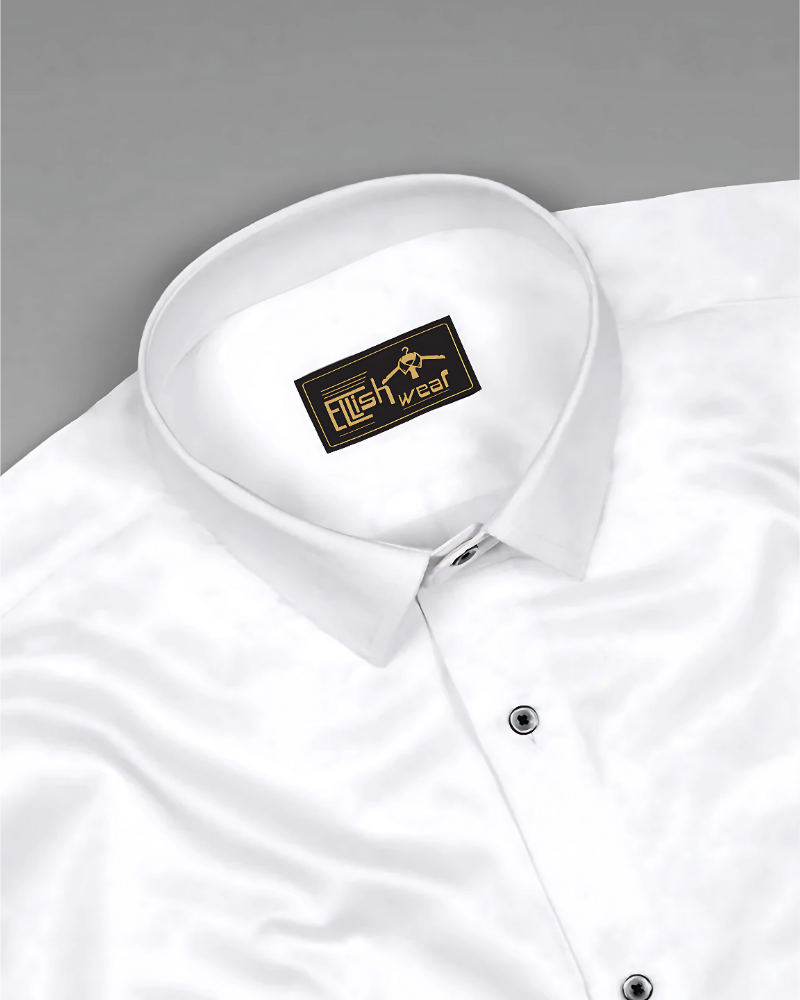 Bright White Black Buttons Premium Giza Cotton Shirt