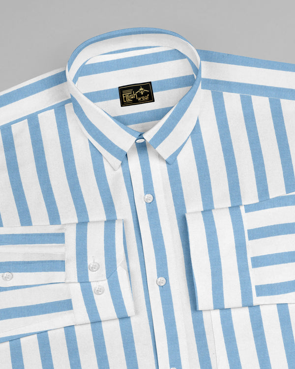 Ceniza SkyBlue With White Broad Stripe Oxford Cotton Shirt