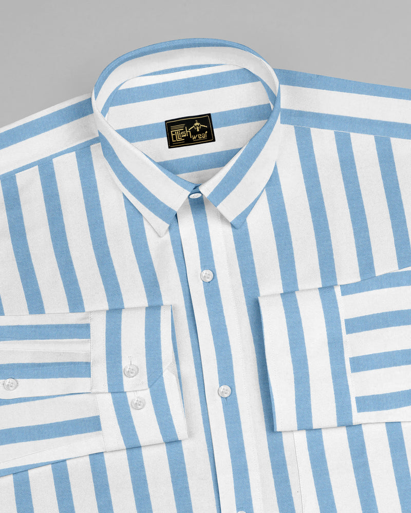 Ceniza SkyBlue With White Broad Stripe Oxford Cotton Shirt