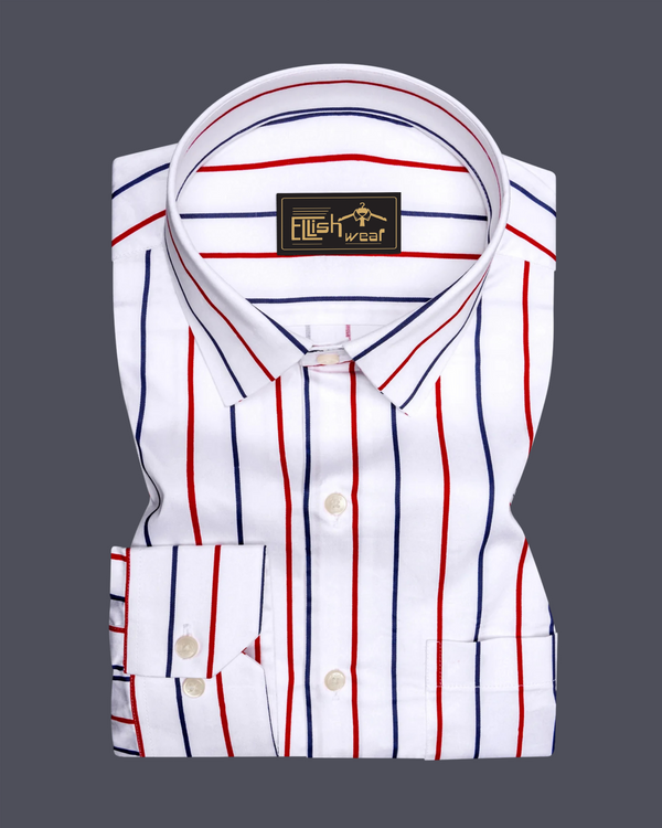 Clemence Red And Blue Stripes Cotton Shirt