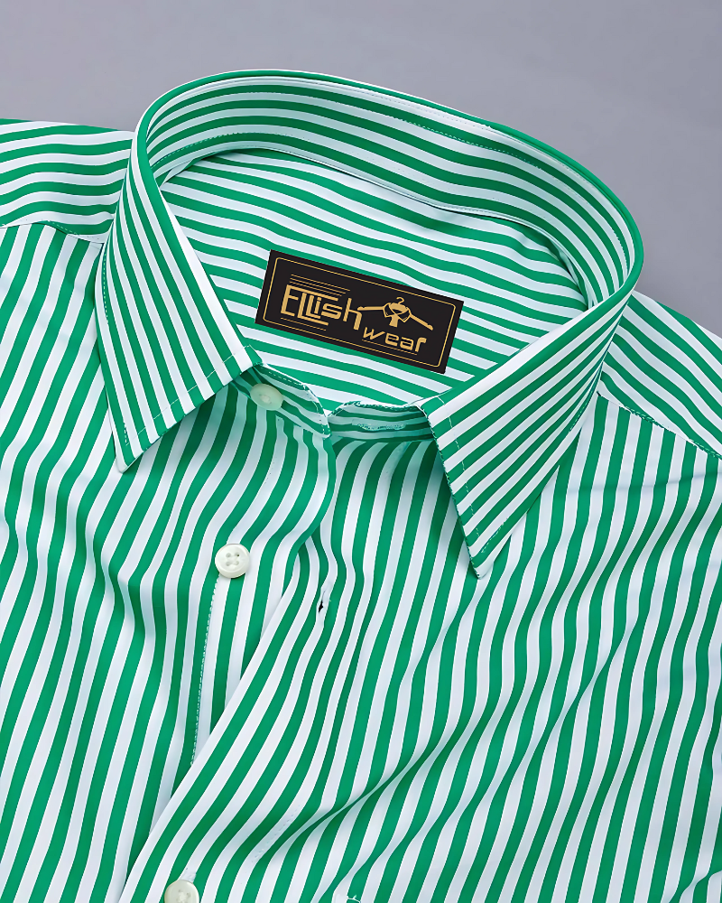 Zesta Green With White Candy Stripe Premium Cotton Shirt