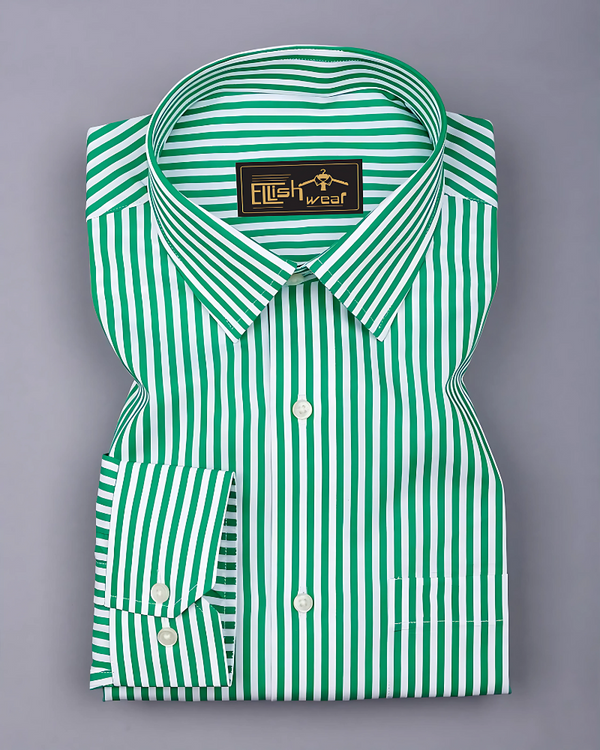 Zesta Green With White Candy Stripe Premium Cotton Shirt