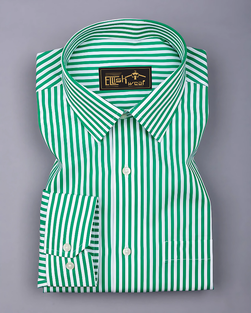 Zesta Green With White Candy Stripe Premium Cotton Shirt