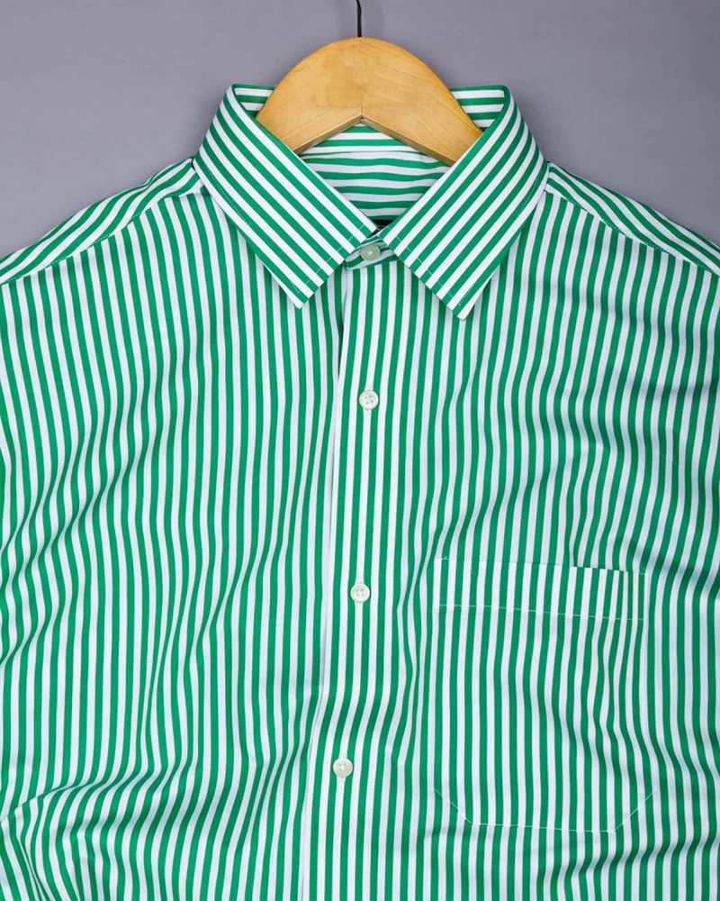 Zesta Green With White Candy Stripe Premium Cotton Shirt