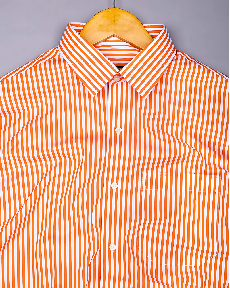 Zesta Orange With White Candy Stripe Premium Cotton Shirt