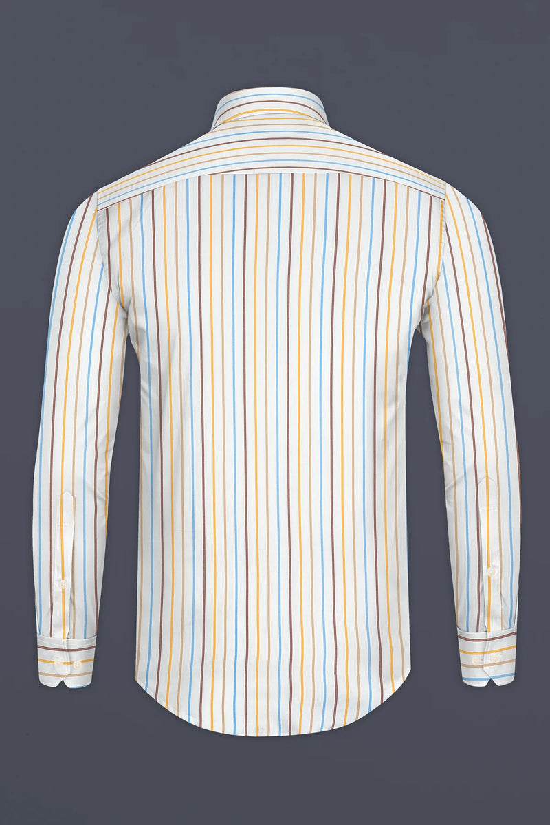 Bright White with Sail blue And Sisal Brown Striped Premium Cotton Shirt