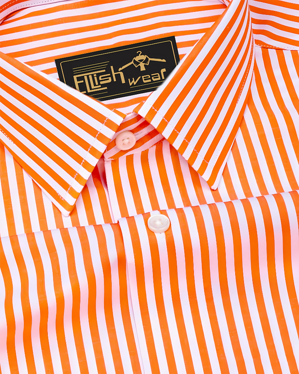 Zesta Orange With White Candy Stripe Premium Cotton Shirt