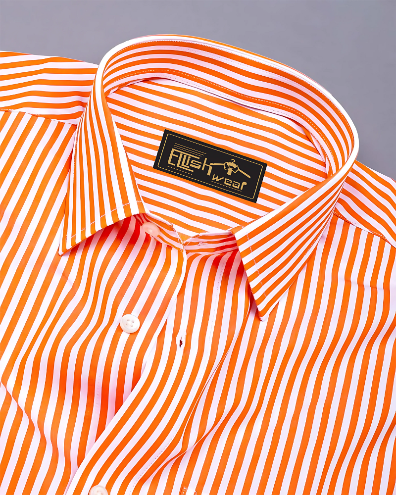 Zesta Orange With White Candy Stripe Premium Cotton Shirt