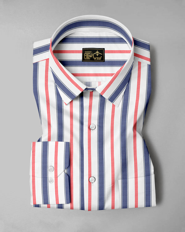 Coastal Stripes Men's Button-Up Shirt – Red & Navy Edition