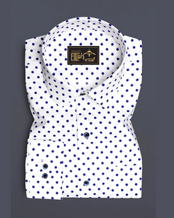 Electric Dot-Bright White And Violent Blue Printed Polka Dotted Premium Cotton Semi Formal Shirt