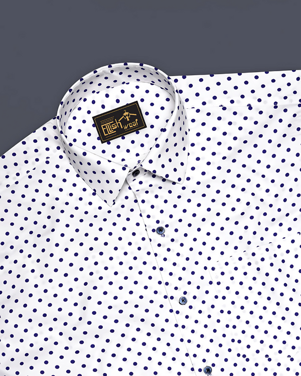Electric Dot-Bright White And Violent Blue Printed Polka Dotted Premium Cotton Semi Formal Shirt