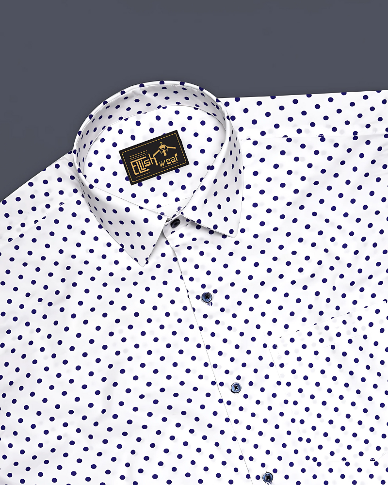Electric Dot-Bright White And Violent Blue Printed Polka Dotted Premium Cotton Semi Formal Shirt
