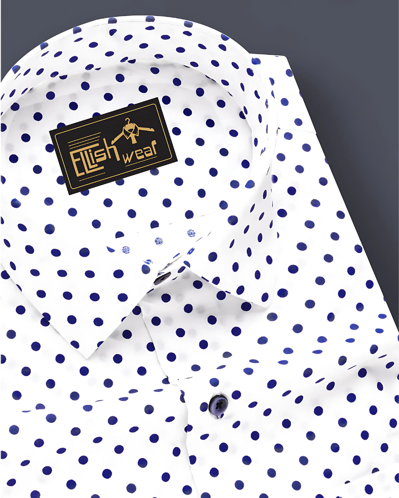 Electric Dot-Bright White And Violent Blue Printed Polka Dotted Premium Cotton Semi Formal Shirt