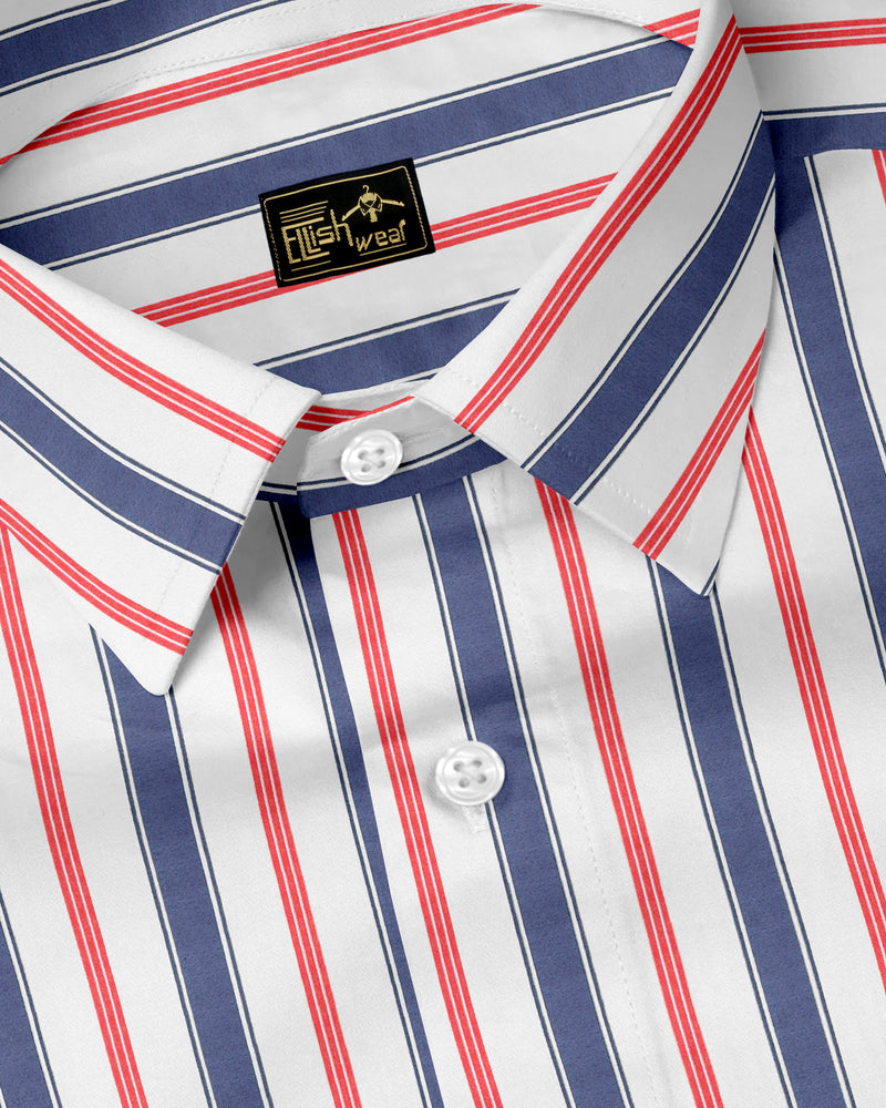 Coastal Stripes Men's Button-Up Shirt – Red & Navy Edition