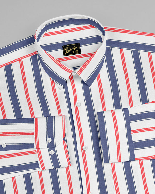 Coastal Stripes Men's Button-Up Shirt – Red & Navy Edition