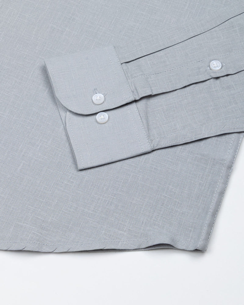 silver Solid Linen Cotton Formal with white button Shirt