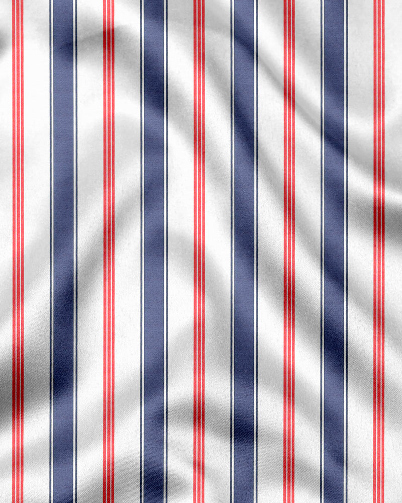Coastal Stripes Men's Button-Up Shirt – Red & Navy Edition
