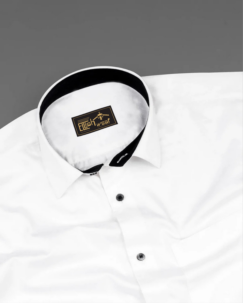 White With Black Inner Cuffs & Collar Giza Cotton Shirt