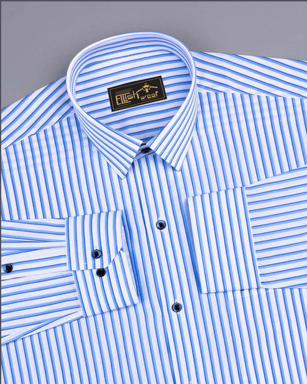 Stoffy Blue With White Stripe Formal Cotton Shirt