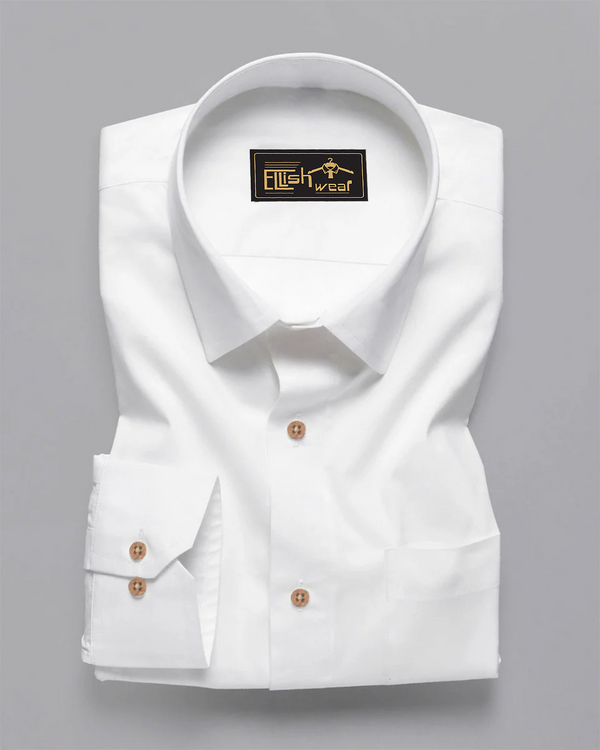Bright White Wooden Buttons Premium Giza Cotton Shirt