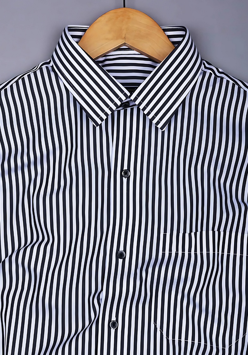 Zesta Black With White Candy Stripe Premium Cotton Shirt