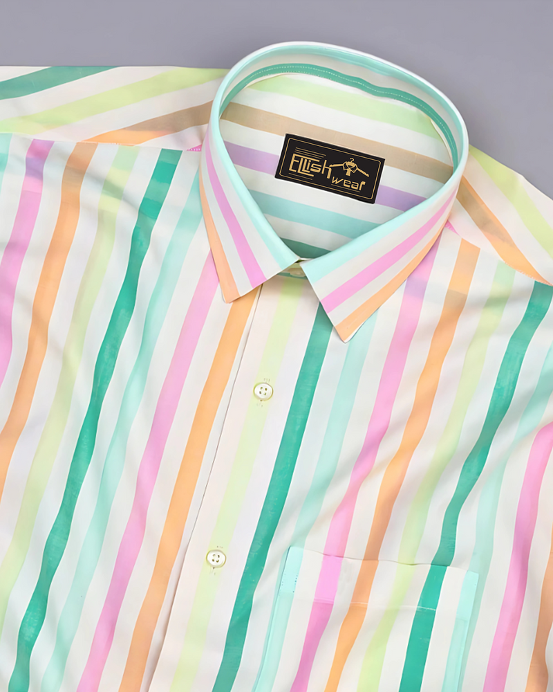 Bright Coloured Stripe Short Sleeve Cotton Shirt