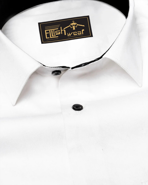 White With Black Inner Cuffs & Collar Giza Cotton Shirt