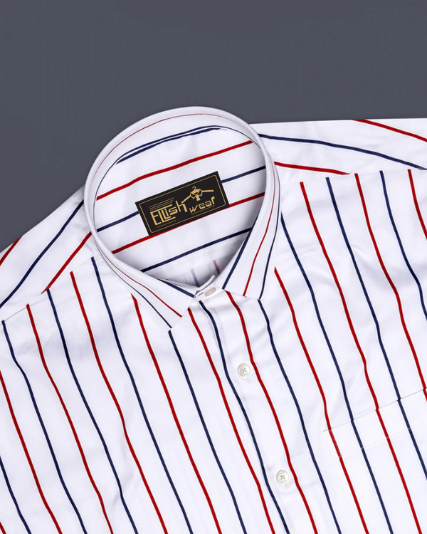 Clemence Red And Blue Stripes Cotton Shirt