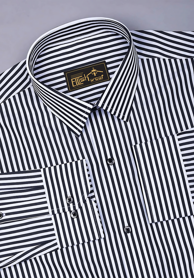 Zesta Black With White Candy Stripe Premium Cotton Shirt