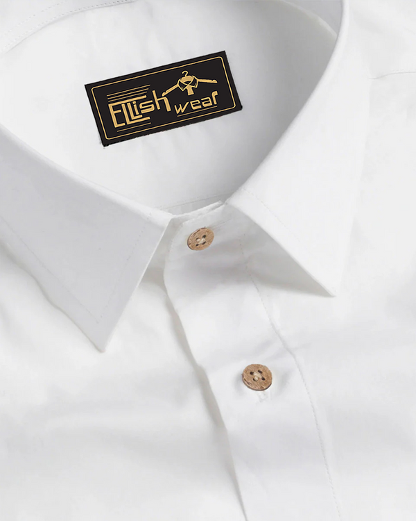 Bright White Wooden Buttons Premium Giza Cotton Shirt