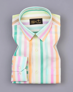 Bright Coloured Stripe Short Sleeve Cotton Shirt