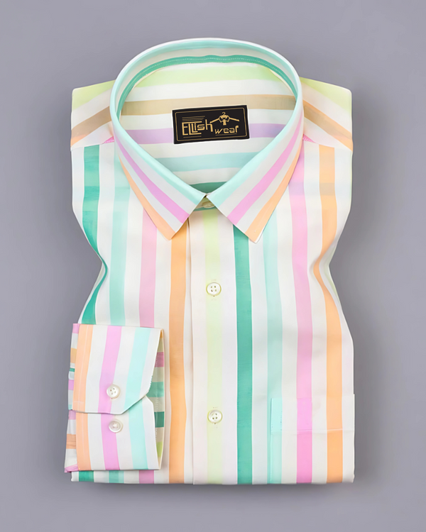 Bright Coloured Stripe Short Sleeve Cotton Shirt