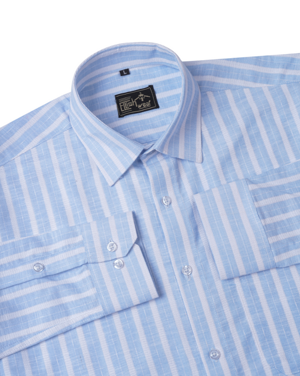 Scuba Blue With White Stripe Dobby Cotton Formal Shirt