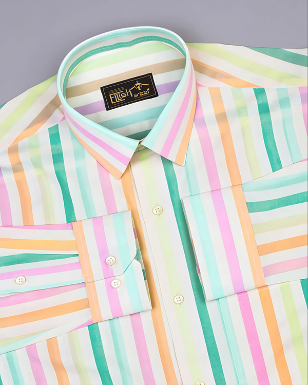 Bright Coloured Stripe Short Sleeve Cotton Shirt