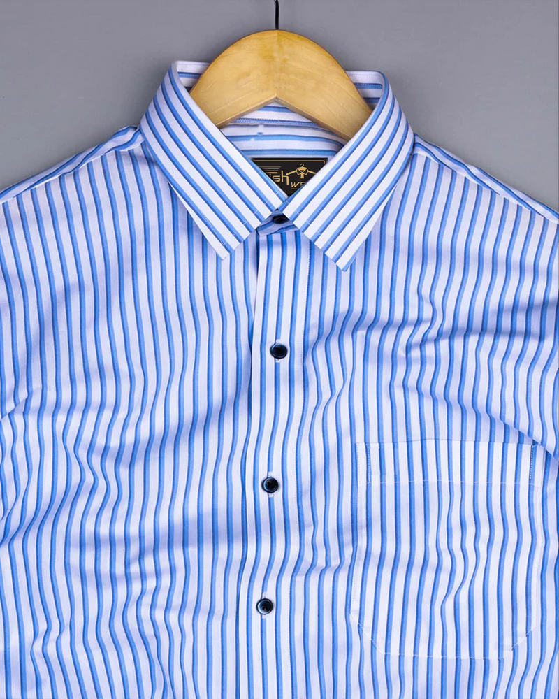 Stoffy Blue With White Stripe Formal Cotton Shirt