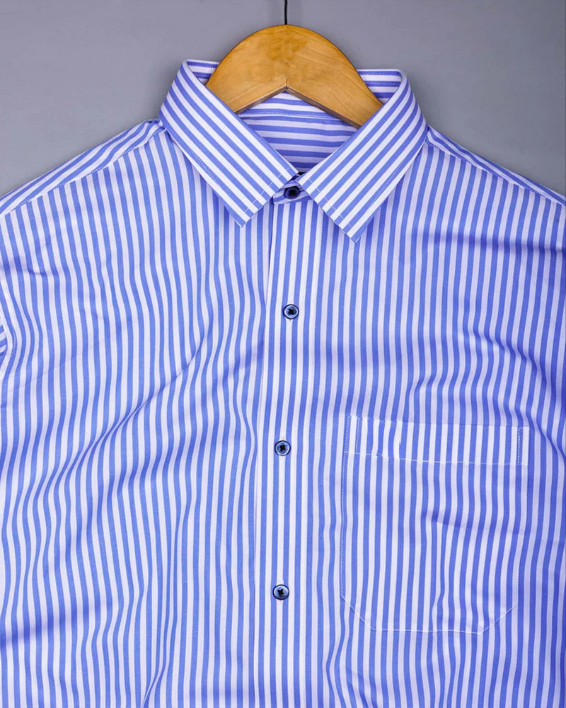 Zesta Blue With White Candy Stripe Premium Cotton Shirt