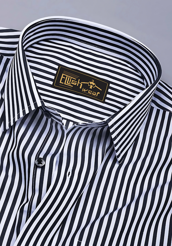 Zesta Black With White Candy Stripe Premium Cotton Shirt