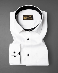 White With Black Inner Cuffs & Collar Giza Cotton Shirt