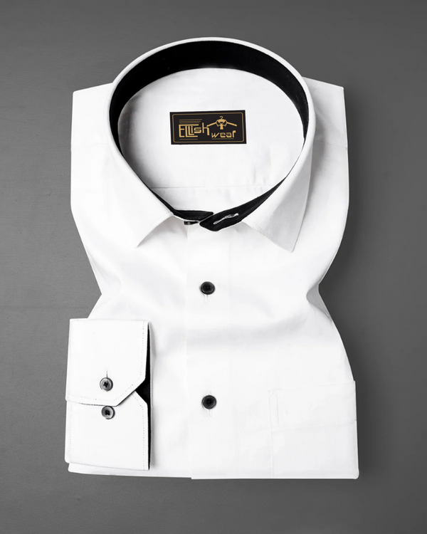 White With Black Inner Cuffs & Collar Giza Cotton Shirt