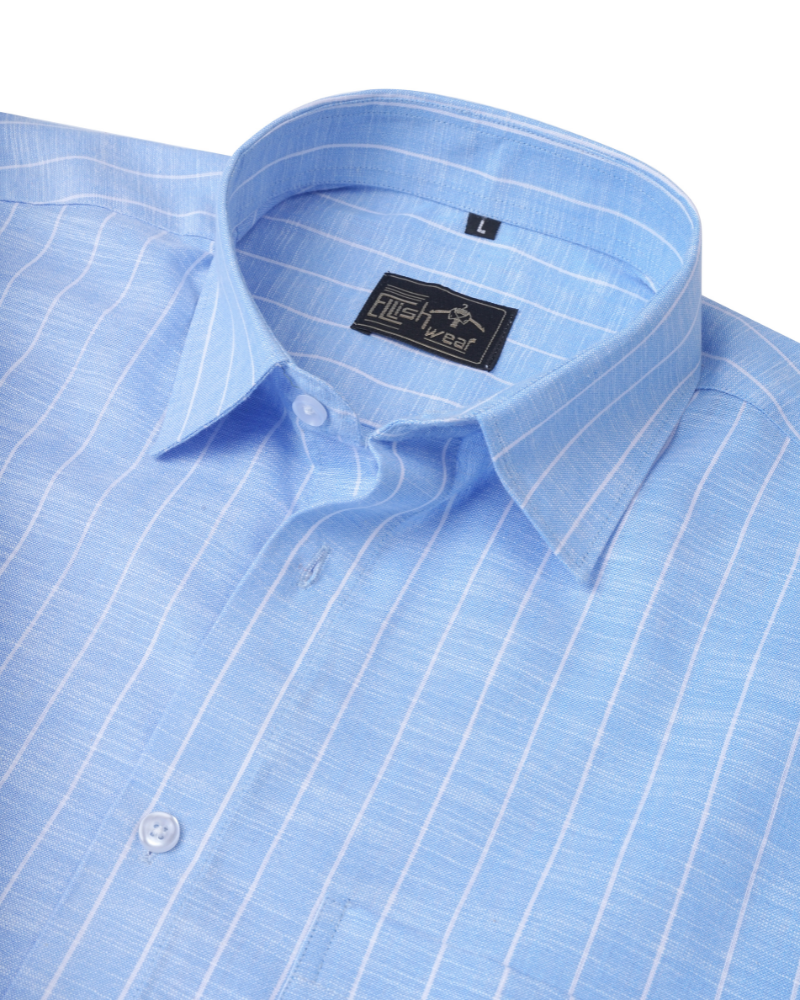 Spanish Sky With Aqua Blue Linen Cotton Check Shirt