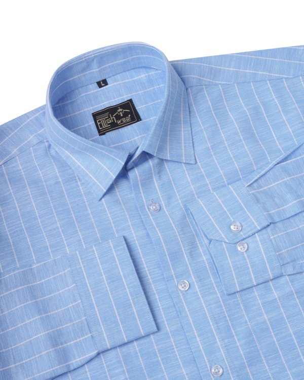 Spanish Sky With Aqua Blue Linen Cotton Check Shirt