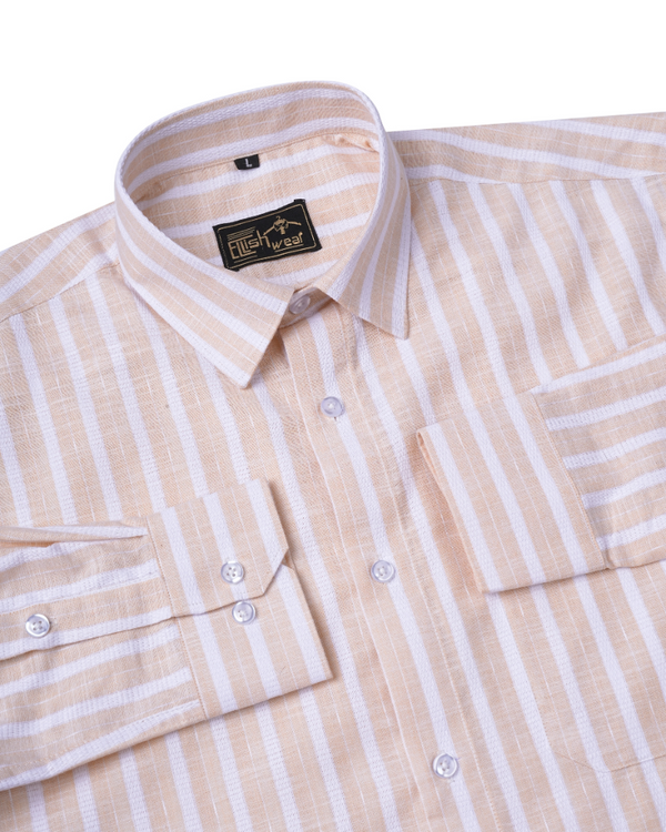 Vimcy Cream With White Dobby Stripe Cotton Shirt