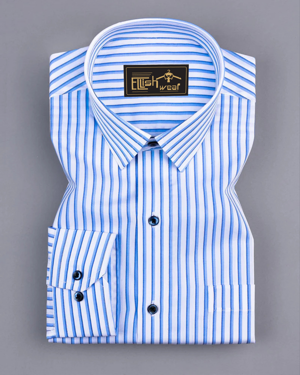 Stoffy Blue With White Stripe Formal Cotton Shirt