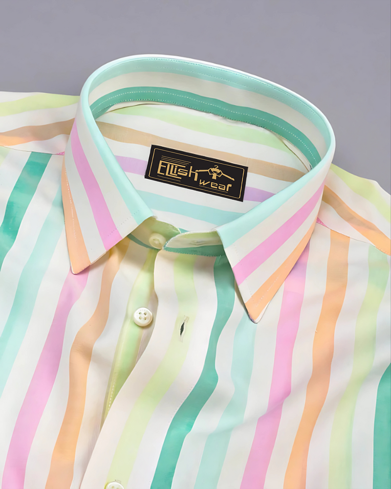 Bright Coloured Stripe Short Sleeve Cotton Shirt